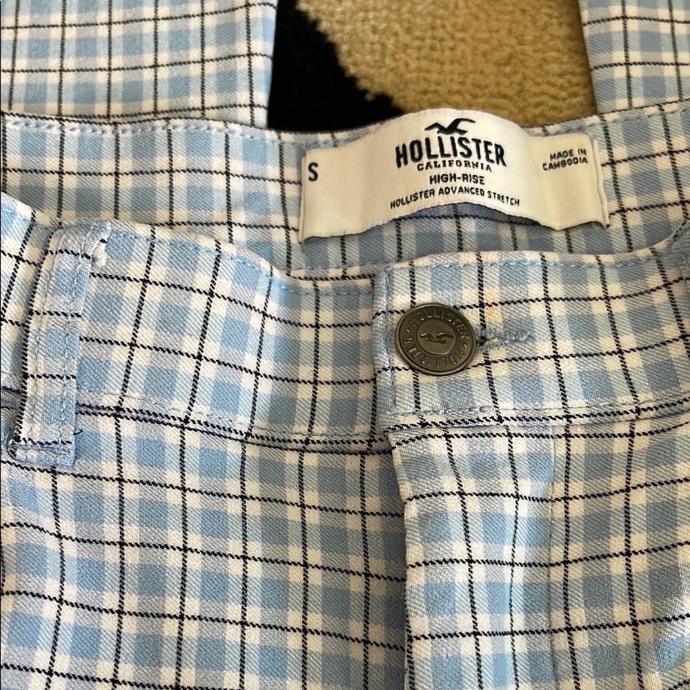 Hollister Light Blue Checkered High-Rise Flare Pants